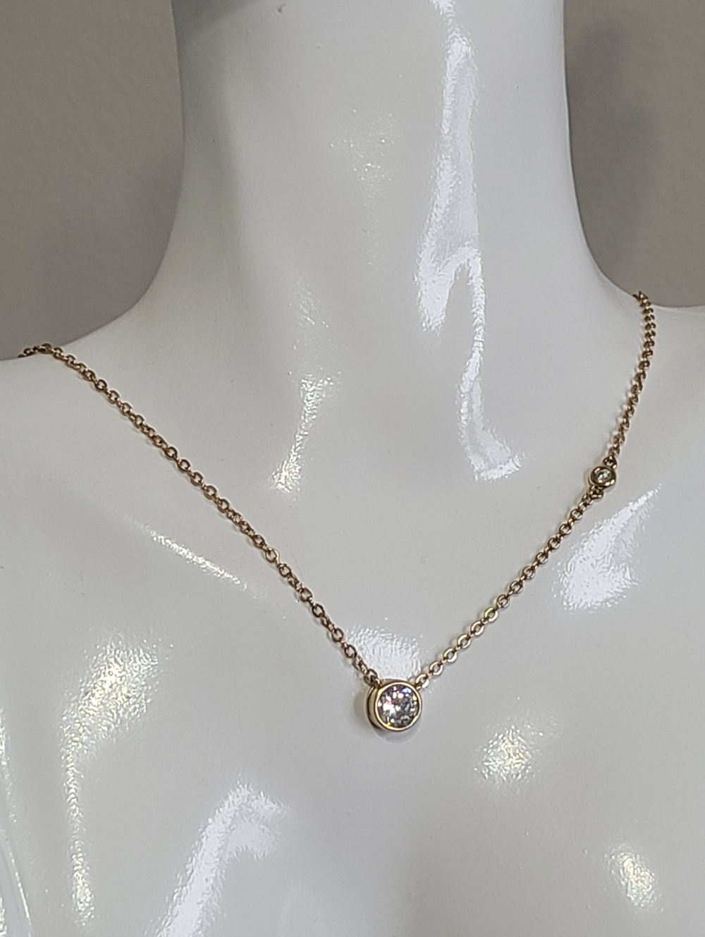 Kenneth Jay Lane Gold Tone Round Solitaire CZ Crystal Layer Chain Necklace